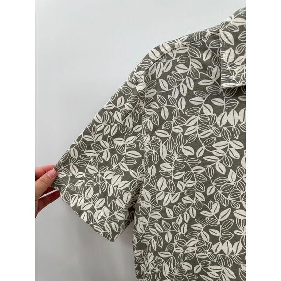 Faherty Seasons Knit Short Sleeve Button Up Shirt  Sage Leaf Print Men's Small - Picture 3 of 10